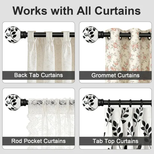 Vista 3 de Ceramic Black Curtain Rods for Windows 16 to 60 Inches Drapery Rods Adjustable Length Extendable Heavy Duty 1" Diameter iron Window Modern