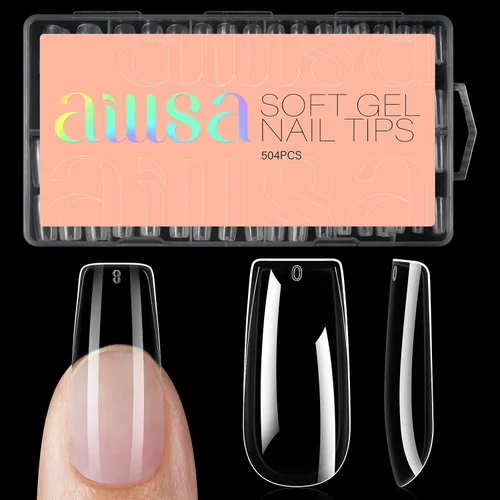 Vista 13 de AILLSA - Puntas de uñas de almendra medianas, 216 puntas de gel transparentes para bricolaje Full Cover, No Extra Filing Needed, Nails Extension