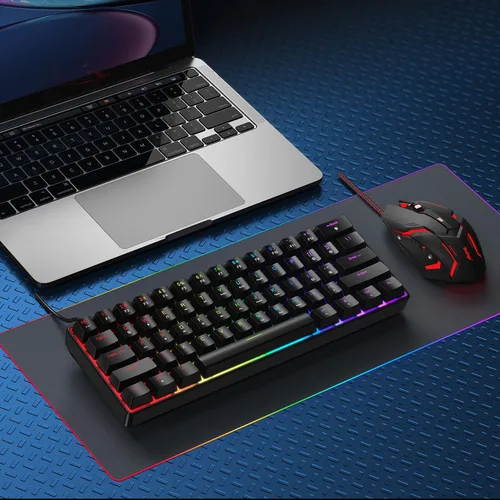 Vista 8 de BlueFinger Combo de teclado y mouse mecánicos para juegos 60% – Teclado RGB con retroiluminación arcoíris de 61 teclas con interruptor rojo y 4 DPI