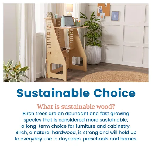 Vista 10 de ECR4Kids Grows with Me - Escritorio para sentarse o de pie, muebles para niños, natural