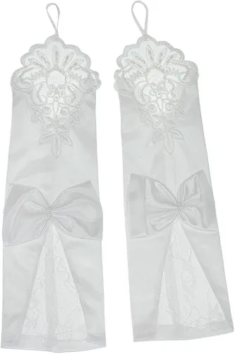 Vista 3 de De la Mujer Fingerless Stretch Satén Encaje para Novia guantes para Boda Fiesta Formal