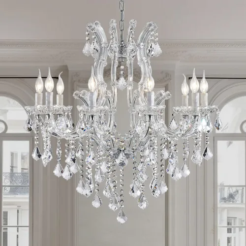 Vista 2 de Candelabro moderno de cristal – Candelabros cromados de lujo María Teresa para comedor, isla de cocina, sala de estar, dormitorio, 10 luces Cromo