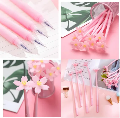 Vista 3 de YYaaloa 12 bolígrafos de tinta de gel con flores rosas lindas, bolígrafos de 0,5 mm de tinta negra, divertidos bolígrafos kawaii a granel