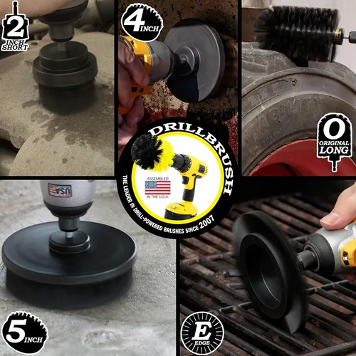 Vista 2 de Useful Products - Juego de 5 cepillos de limpieza ultra rígidos Black Drillbrush - Kit de accesorios de cepillo de parrilla no metálico para taladro