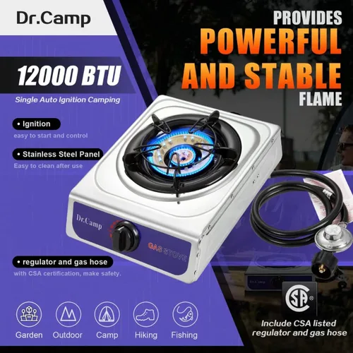 Vista 3 de Dr.Camp 12000 BTU Estufa de Propano de Encendido Automático Único para Acampar, Jardín, Exteriores, Campamento, Senderismo, Pesca, Cocina