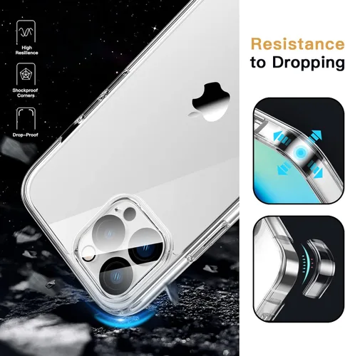 Vista 4 de JETech Funda 5 en 1 para iPhone 12 Pro Max, antiamarilleo, transparente 2 protectores de pantalla de vidrio templado, 2 protectores de lente