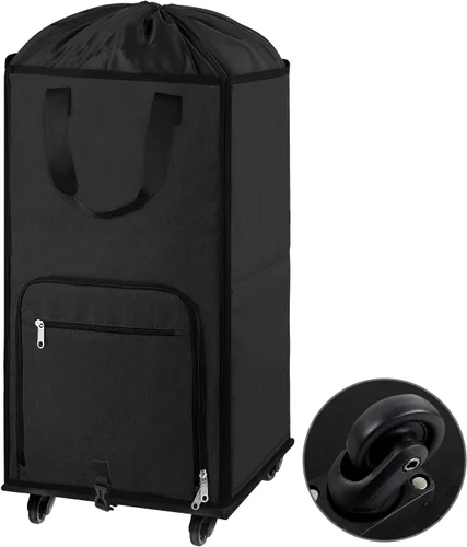 Vista 10 de Bukere Cesta de lavandería grande con ruedas, 4 ruedas y 2 asas, bolsa de lavandería con ruedas plegable independiente para ropa, apartamento Azul