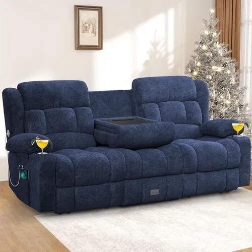 Vista 22 de Juego de sofá reclinable loveseat con 2+1 piezas, 2 plazas estilo minimalista reclinable manual con tirador, loveseat con puertos de carga USB