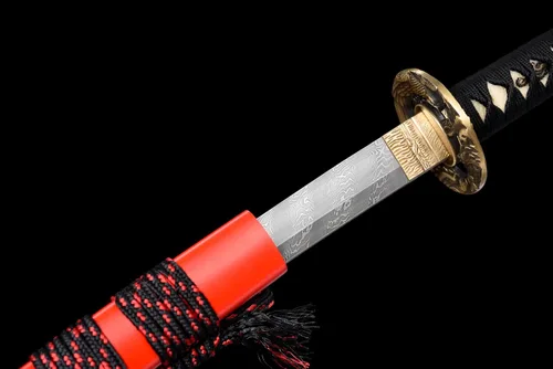 Vista 6 de Full Tang Katana Sword Sharp Real Samurai Swords Handmade Anime Sword 41inch Rojo
