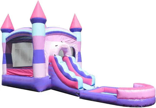 Vista 2 de Pogo Bounce House Tobogán acuático inflable y piscina, rosa Rosa Deluxe