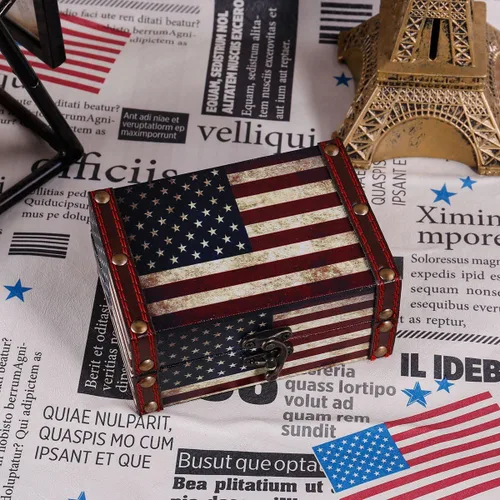 Vista 4 de WaaHome Caja pequeña del tesoro cajas decorativas de madera para recuerdos de niños niñas niños regalos para decoración del hogar bandera americana