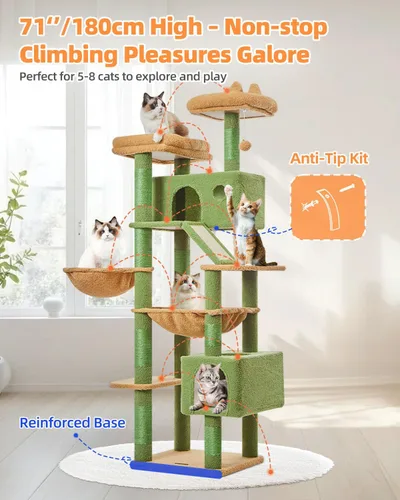 Vista 110 de Taoqimiao Árbol para gatos de 57.5 pulgadas, torre para gatos de interior para adultos, condominio extragrande para gatos, 8 postes rascadores