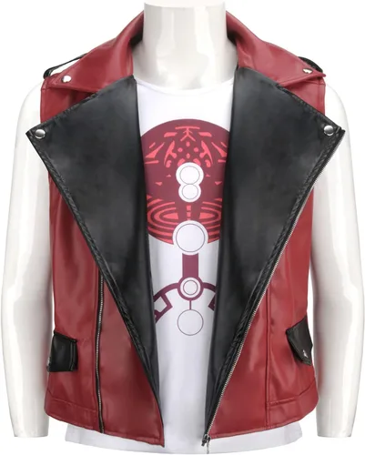 Vista 4 de MORROWIND Men Cosplay Red Punk Jacket Vest Pants Belt Set Costume Adult Outfit Suit Pu Leather for Halloween Party Role play