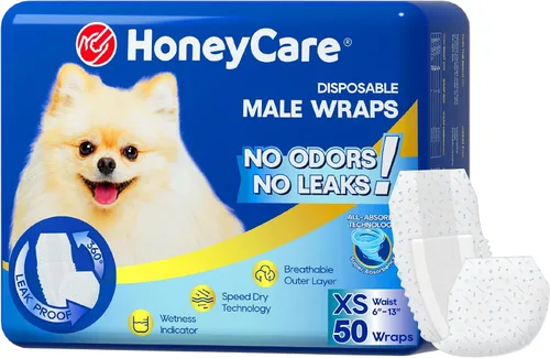 Vista 12 de HONEY CARE All-Absorb A27 - Envoltura para perro macho, 50 unidades, extra pequeña