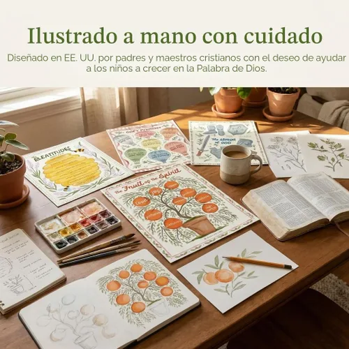 Vista 6 de Mr. Pen- Bible Posters, 15pc, Hand Drawn, 14x11 inch, Laminated Hand Drawn, Designed by Christian Parents in the US, Laminated Classroom Decoration