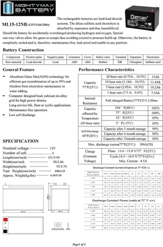 Vista 6 de Mighty Max Battery ML15-12NB 12V 15AH Replacement Battery Compatible with Peg Perego Magica HP0260