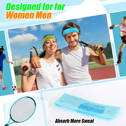 Vista 4 de Jiuguva 240 diademas deportivas a granel para mujeres y hombres, coloridas diademas elásticas suaves de los años 80 y 90, bandas elásticas que