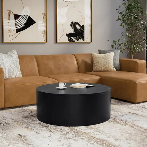 Vista 4 de SIMPLIHOME Millbury - Mesa de centro con tambor de madera maciza de mango Negro