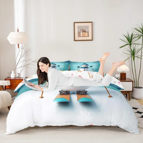 Vista 3 de Erosebridal Juego de ropa de cama con diseño de Feliz Navidad, adorable funda de edredón de muñeco de nieve tamaño individual para niños y niñas