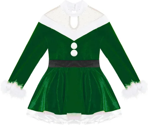 Vista 4 de Aiihoo Disfraz de elfo de Navidad para niñas y niñas disfraz de Papá Noel disfraz de fiesta con sombrero