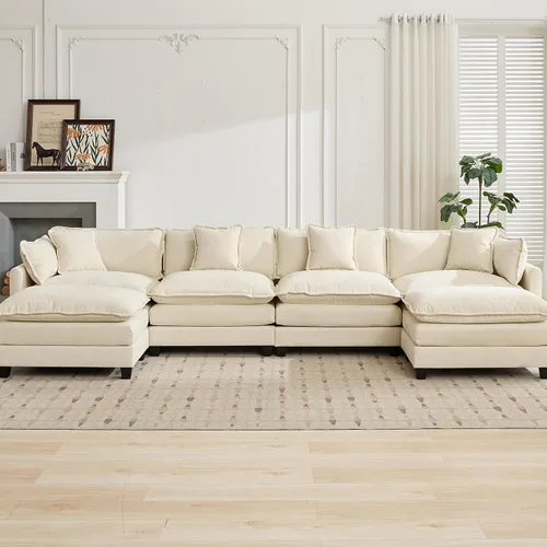 Vista 32 de Sofá seccional modular verde de 111.5", sofás seccionales grandes de 3 plazas para sala de estar, sofá nube oversized de tela chenille con otomana