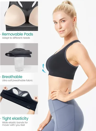 Vista 3 de FITTIN Sujetadores deportivos de espalda cruzada para mujer, brasier acolchado sin costuras para yoga, gimnasio, entrenamiento, fitness