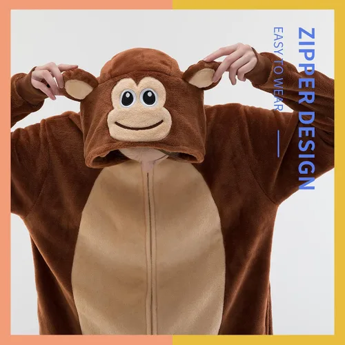 Vista 3 de COSUSKET Snug Fit Unisex Adult Onesie Pajamas, Flannel Cosplay Animal One Piece Halloween Costume Sleepwear Homewear