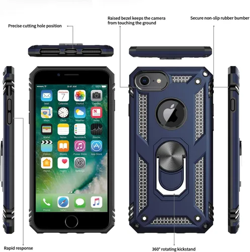 Vista 3 de Funda LeYi para iPhone 6S/6, funda para iPhone 7, funda para iPhone 8, armadura de grado militar de doble capa con soporte giratorio de 360 grados