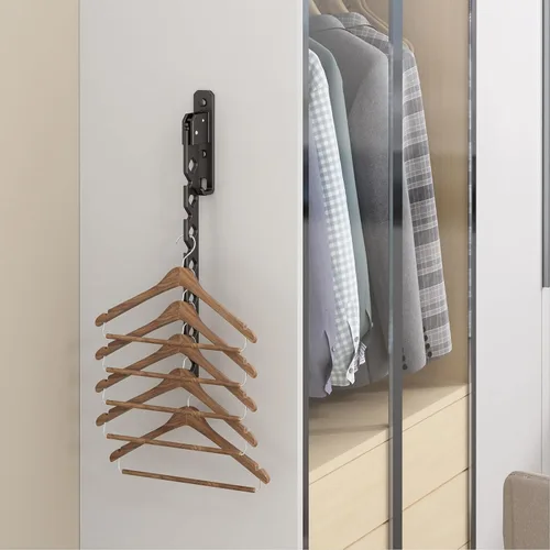 Vista 5 de Tendedero de Pared para Secar Ropa, Colgador de Ropa de Pared Plegable, Gancho Colgador de Lavandería para Baño, Perchero de Pared Interior Negro