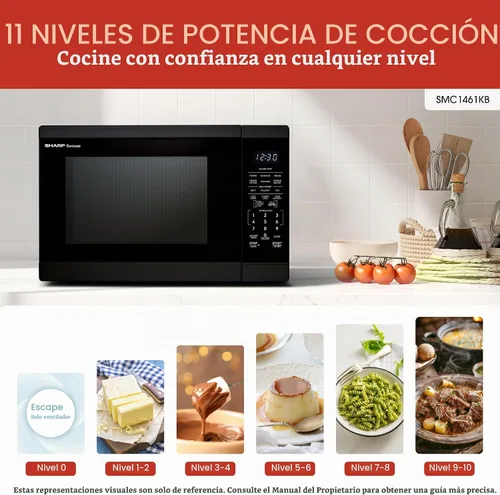 Vista 3 de SHARP Horno microondas para encimera con plato giratorio extraíble de 12.4 pulgadas, 1100 vatios, 1.4 pies cúbicos, color negro