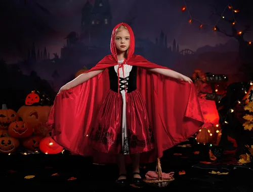 Vista 6 de Disfraz de Halloween de lujo para niñas con capucha roja, capa tradicional, cuento de hadas, disfraz de princesa cosplay