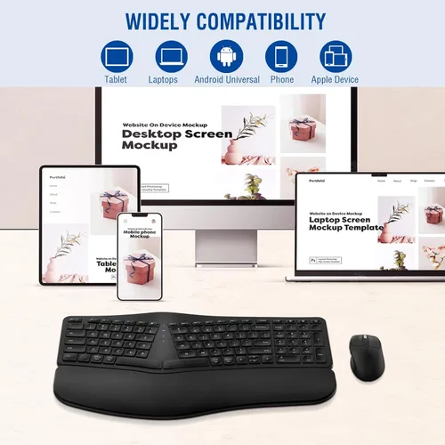 Vista 7 de MK960 Combo de Teclado y Ratón Inalámbrico Ergonómico, Teclado de Diseño Dividido Bluetooth/2.4G con Reposamuñecas y Ratón Inalámbrico Ajustable