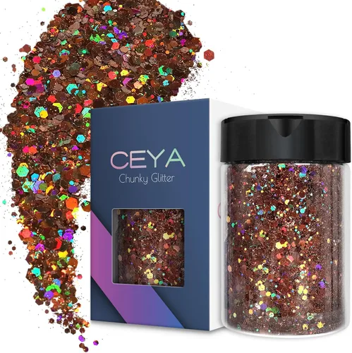 Vista 23 de Ceya Brillantina gruesa holográfica, 1 libra/16 onzas, oro diamante a granel, purpurina mixta gruesa y fina embotellada con lentejuelas metálicas