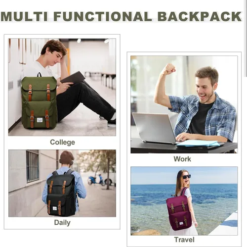 Vista 6 de Chase Chic Mochila para hombres y mujeres, mochila vintage unisex casual para viajes, universidad, trabajo, Verde, Classic