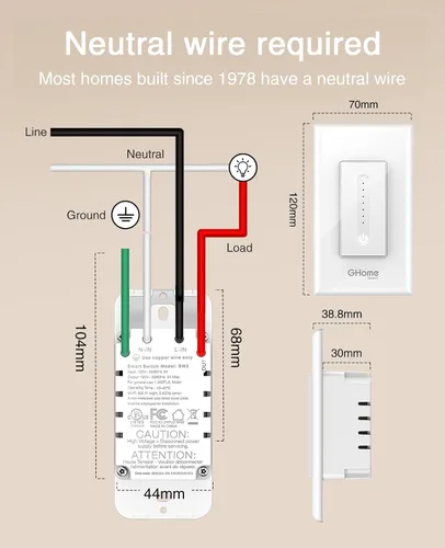 Vista 8 de GHome - Interruptor de luz regulador inteligente, polo único, atenuación
