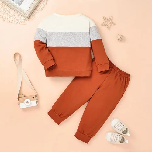 Vista 3 de Ropa de otoño e invierno para bebé, trajes de niño pequeño, sudadera de manga larga, sudadera de retazos y pantalones, 2 piezas, 12 meses a 5 años