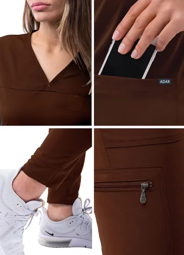 Vista 5 de Adar Pro - Conjunto de ropa quirúrgica con mejora de movimiento para mujer, blusa médica con cuello en V y pantalón médico deportivo y para yoga