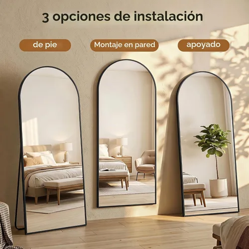 Vista 4 de Espejo de suelo, 58 x 18 pulgadas, espejo de longitud completa con soporte para dormitorio, sala de estar, color negro