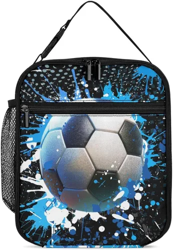 Vista 12 de Fiambrera de fútbol – Bolsa de almuerzo de fútbol reutilizable para mujeres, hombres y niños – Pequeña lonchera portátil plegable aislada