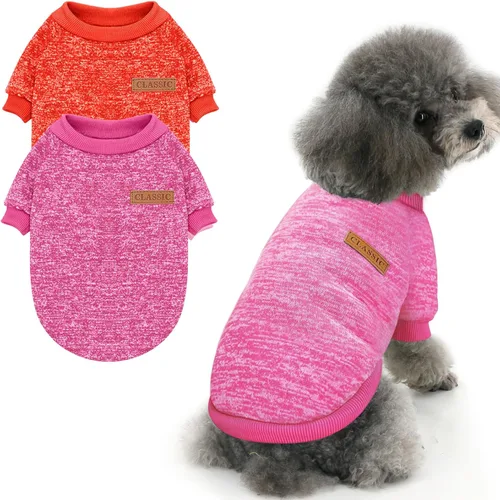 Vista 25 de 2 piezas de suéter clásico de punto para perro Idepet, abrigo de forro polar para perros pequeños y medianos, ropa cálida para perros y gatos