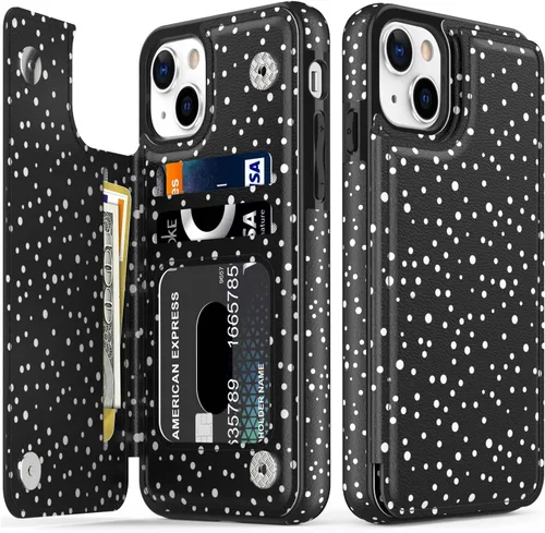 Vista 194 de LETO para iPhone 15 Pro Funda tipo cartera - Tapa tipo folio con patada - Diseños de moda - Tarjetero - Funda protectora para mujeres y niñas - 6.1