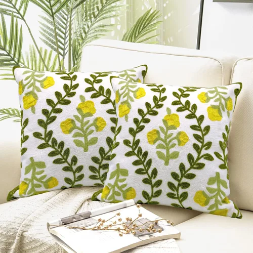 Vista 11 de Alysheer Fundas de almohada decorativas bordadas florales de primavera de 18" x 18", juego de 2, fundas de cojín de algodón con patrón acolchado