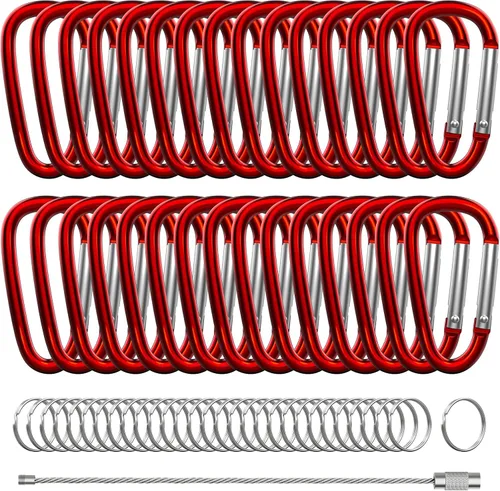 Vista 9 de 30 piezas de mosquetones de aluminio, mosquetones de resorte en forma de D de 2" con 30 llaveros de gancho para llavero
