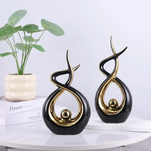 Vista 7 de Escultura moderna de cerámica abstracta dorada y negra, estatuas de Knick Knacks para sala de estar, estante, soporte de TV, mesa de café, comedor
