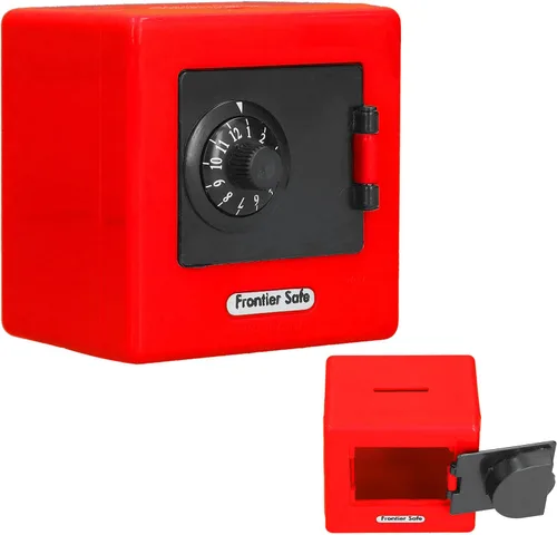 Vista 8 de Caja de ahorro de dinero, cerradura codificada Gran espacio seguro moneda bancos de efectivo para niños para uso diario (rojo)