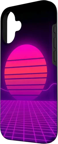 Vista 2 de Funda con diseño estético para iPhone 16 Retrowave Synthwave de los años 80 y 90