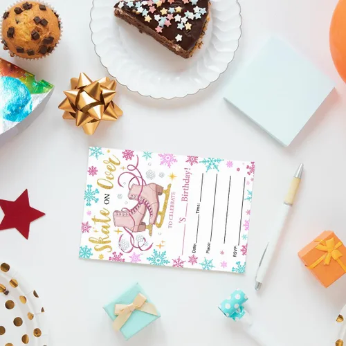 Vista 5 de EUDOSI Suministros de invitaciones para fiestas de cumpleaños de patinaje sobre hielo