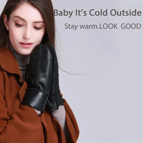 Vista 7 de YISEVEN Manoplas de piel de oveja de invierno para mujer