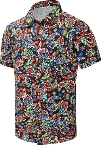 Vista 52 de SheLucki - Camisa hawaiana para hombre, unisex, de manga corta, con botones, para la playa y el verano, ropa casual estampada con sombra de palmas