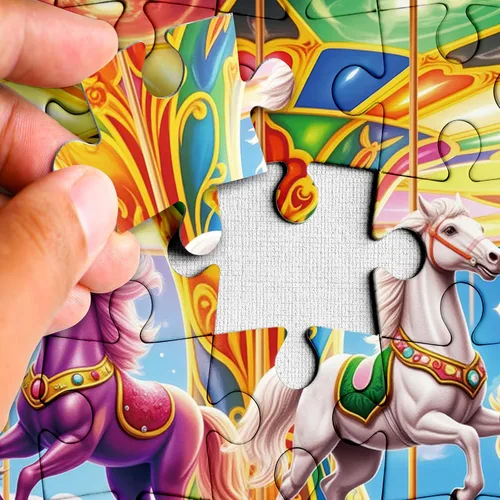 Vista 3 de Rompecabezas de parque de atracciones de carrusel colorido para adultos, 1000 piezas, rompecabezas de caballo de galaxia de fantasía, rompecabezas